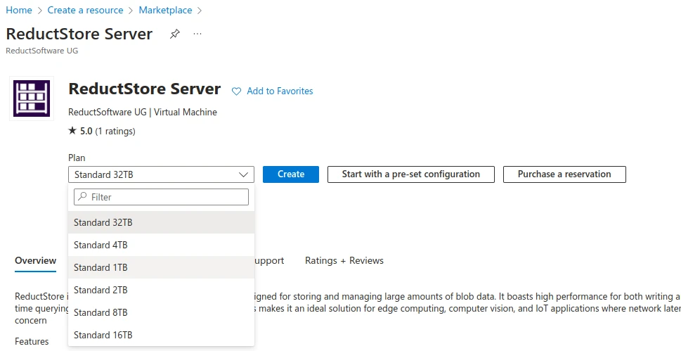 ReductStore on Azure Marketplace