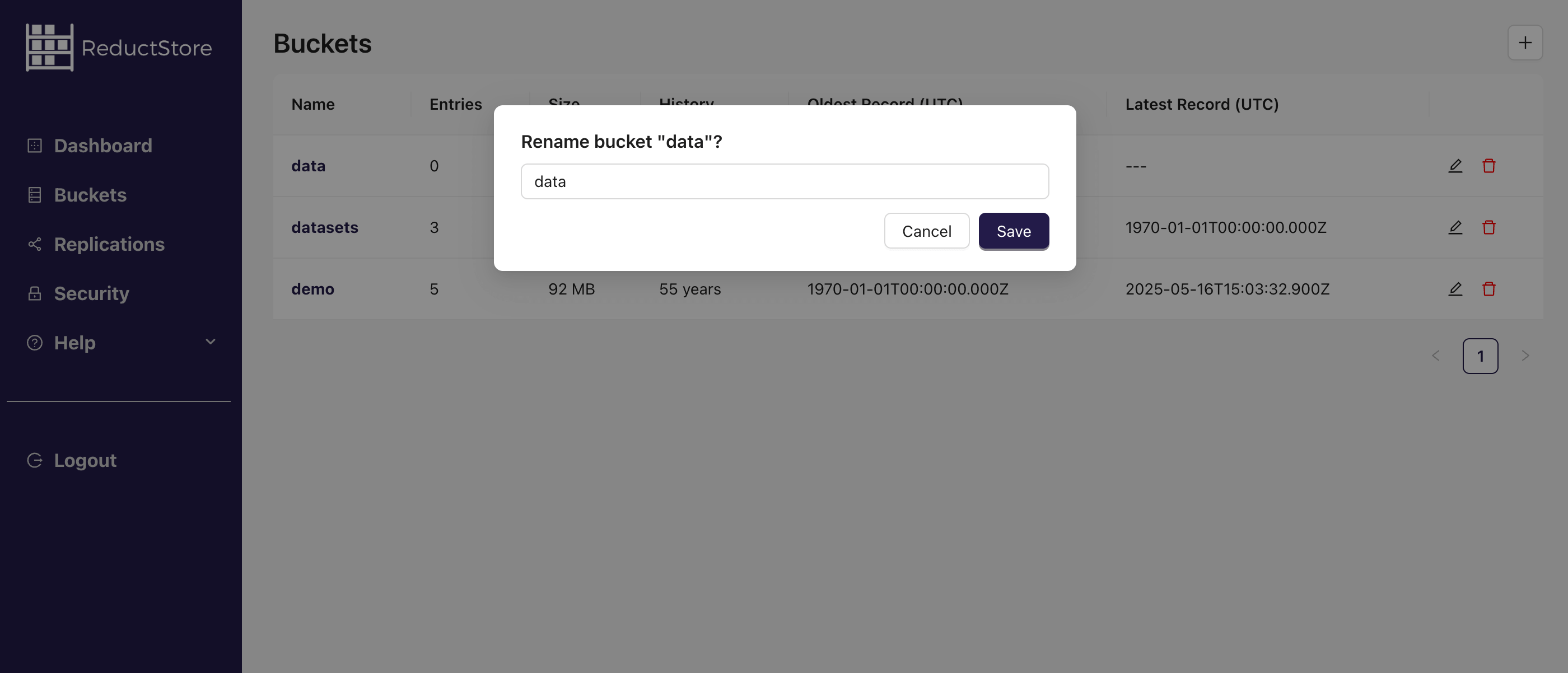 Remove a bucket with Web Console