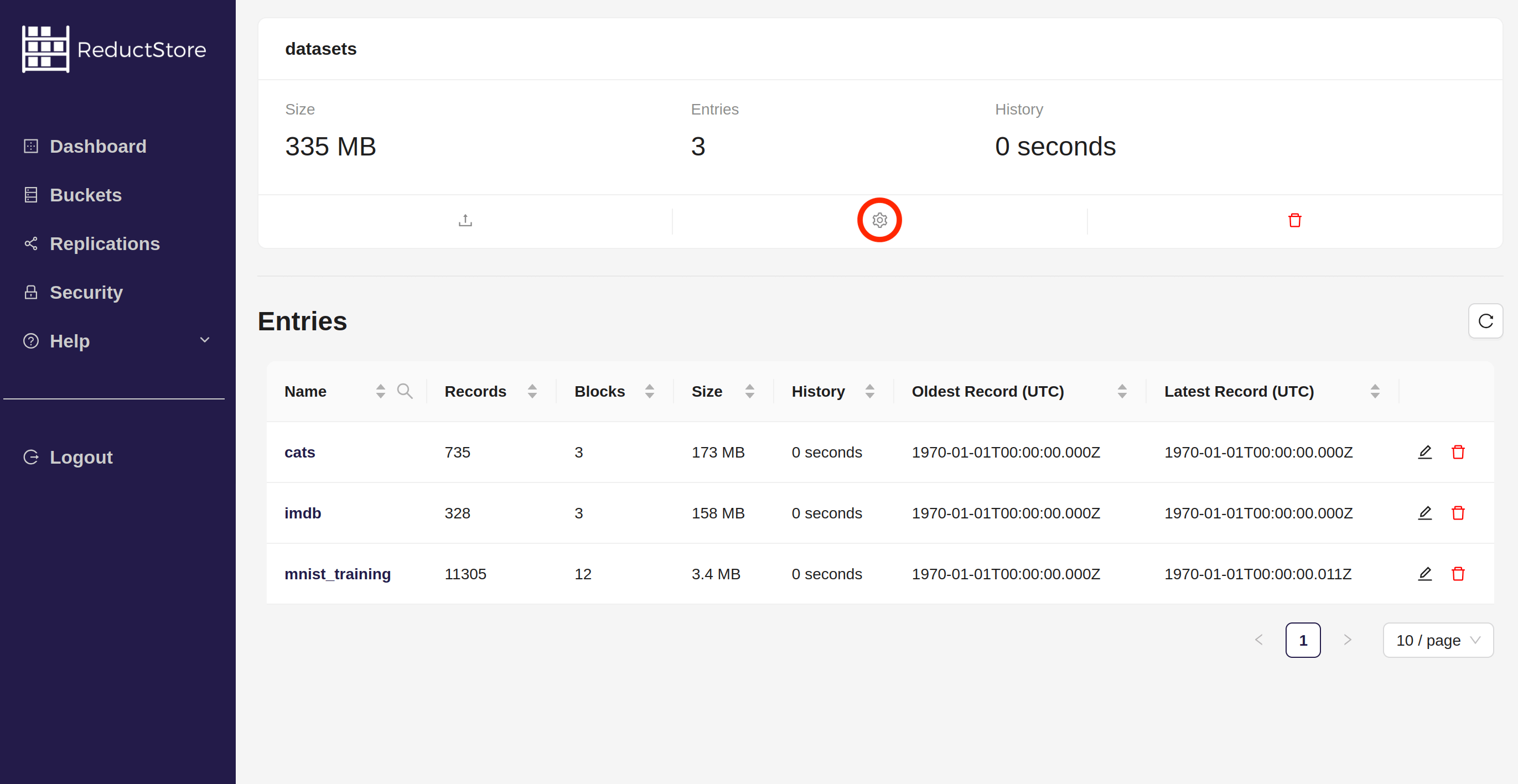 Browse bucket settings with Web Console