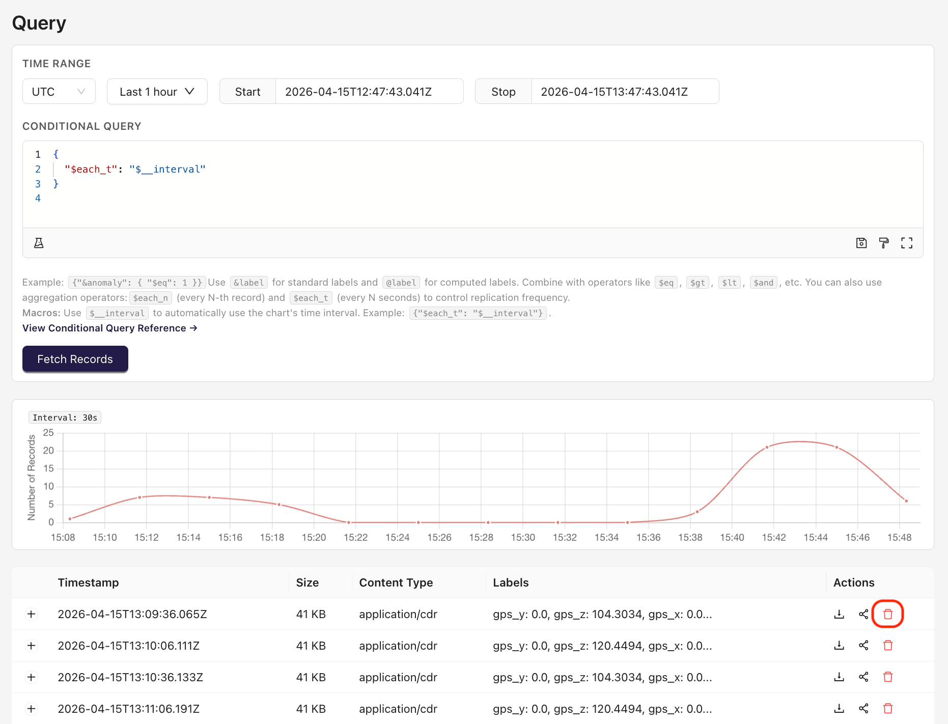 Delete record with Web Console