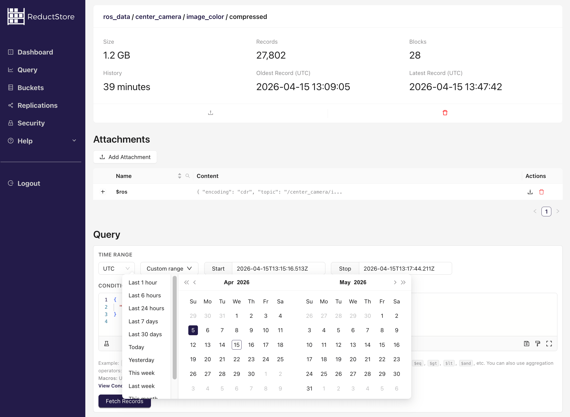 Time range in Web Console