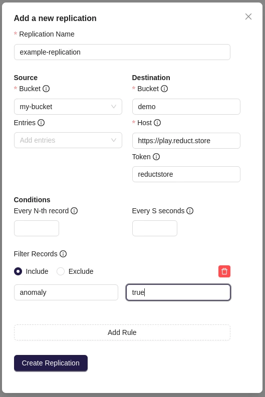 Create Replication Task Dialog