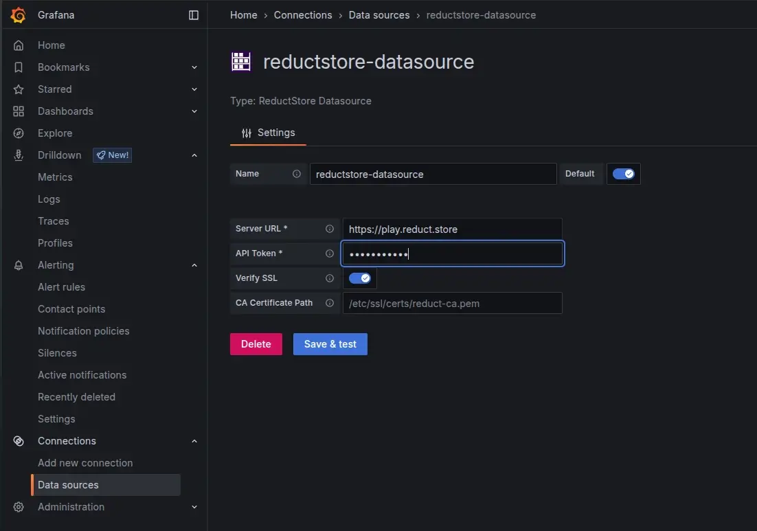 Grafana ReductStore data source
