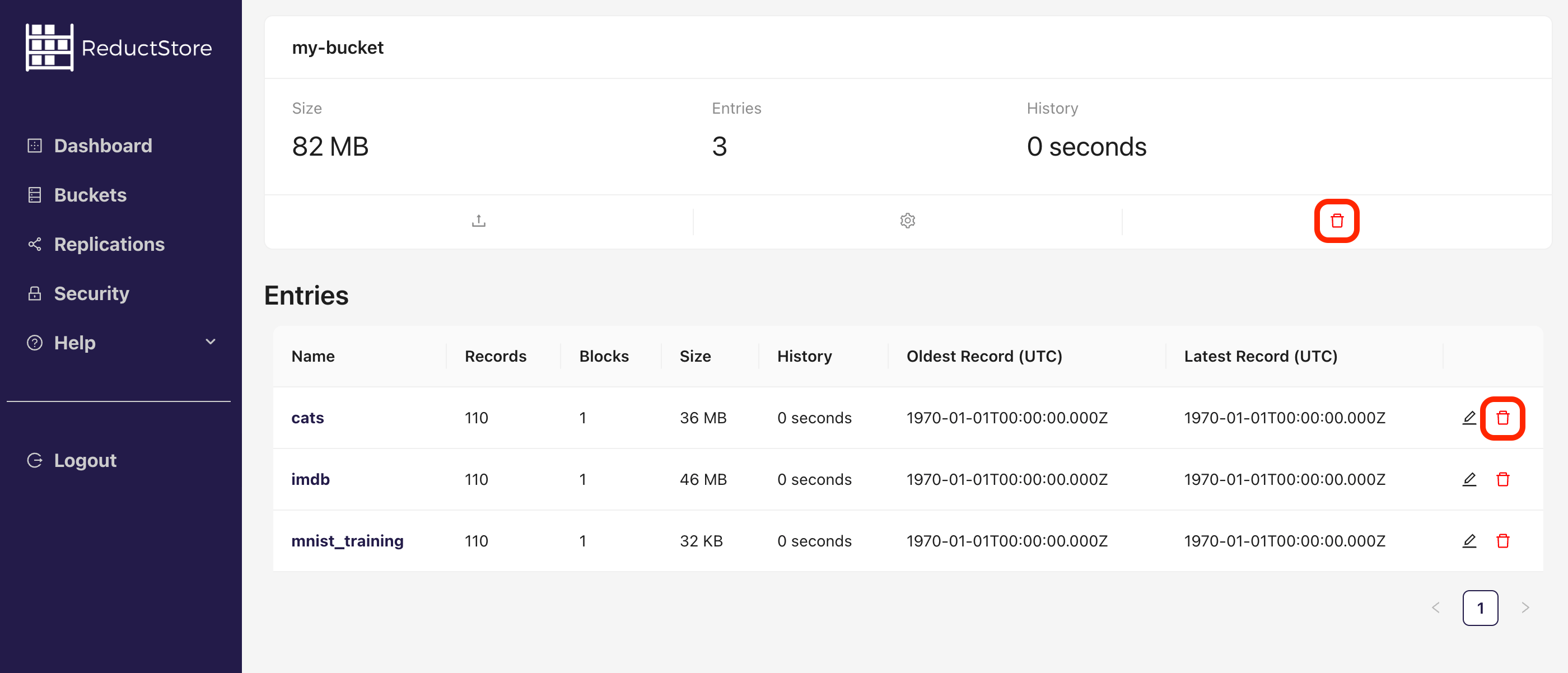 Remove entry with Web Console
